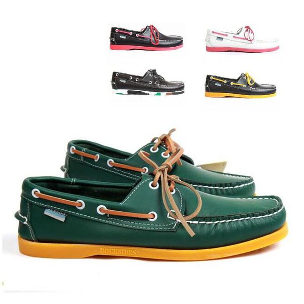 

men genuine leather driving shoes docksides classic boat shoe brand design flats loafers for homme femme women 5#22/20d50, Black