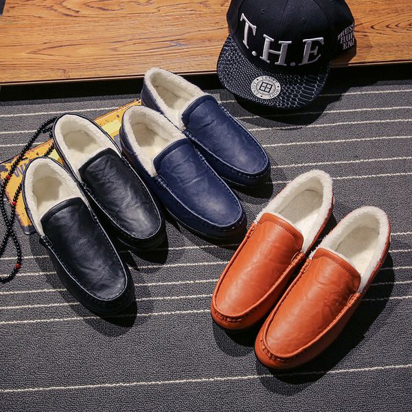

clearance winter warm shoes men's peas shoes plus velvet korean fashion casual driving manufacturers wholesale, Black