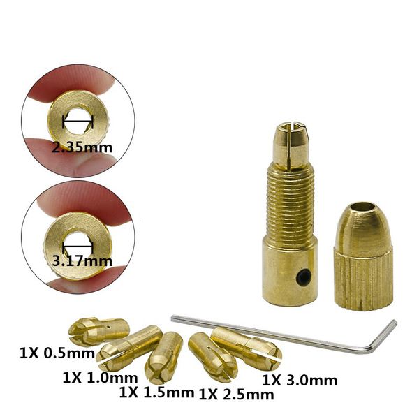 

7pcs 0.5-3mm mini small drill brass collet chuck allen key rotary tool electric motor shaft drill bits