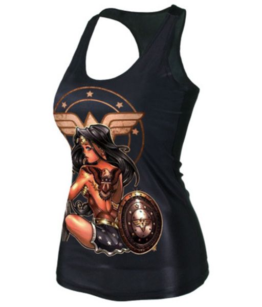 

new fashion wonder woman print tank punk club sleeveless black color vest harajuku fitness casual camisoles f444, White