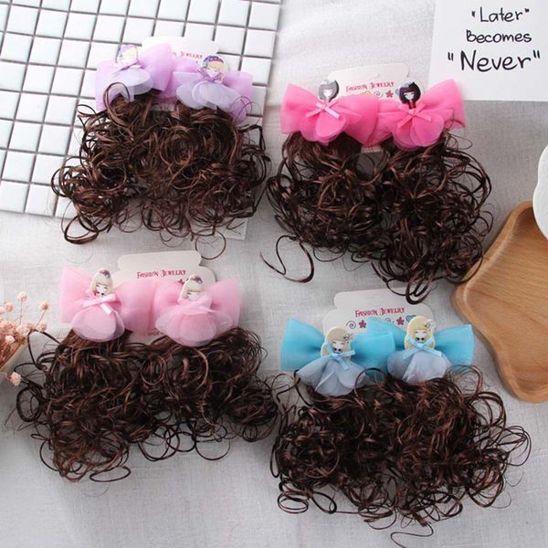 

2020 new children lovely wig hair accessory princess girls cute curly hair with bow clip hairpin, Slivery;white