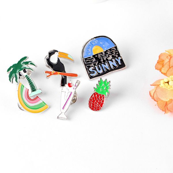 

personality special brooch coconut tree ice cream drink woodpecker rainbow lapel gift for kids girl cute beautiful red pineapple, Gray