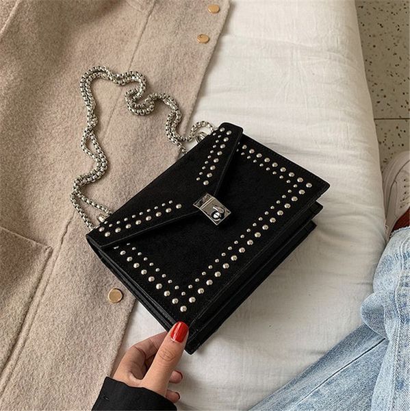 

designer shoulder bag scrub leather small shoulder messenger bags for women chain rivet lock crossbody bag female travel mini bags 2