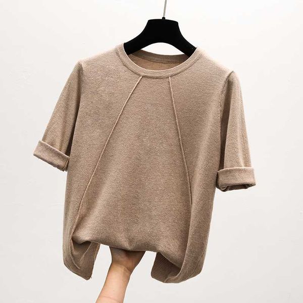 

half sleeve modis loose solid sweater women o-neck pullover short sleeve knitted sweaters 2020 spring new arrival basic, White;black
