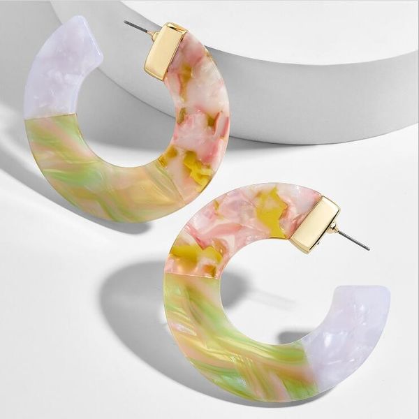 

circle hoop earrings for women c shape colorful joint acrylic acetate earings european and american jewelry, Golden;silver