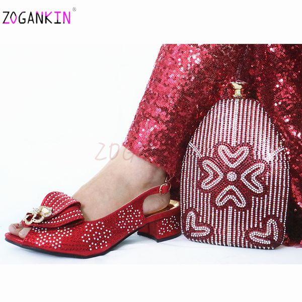 

african woman high heels sandals and matching bag set for party nigerian woman shoes and bag to match set in red, Black
