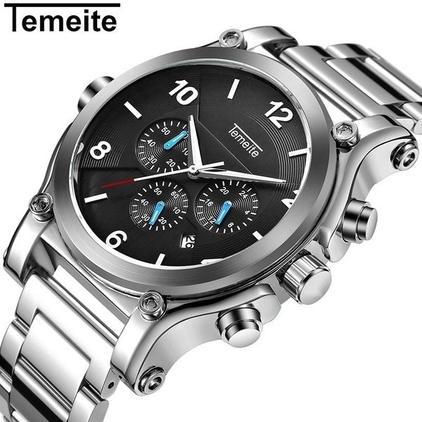 

2019 wristwatche new male surface function motion wrist watch calendar stainless steel quartz men's sport mechanical chronograph watche, Slivery;brown