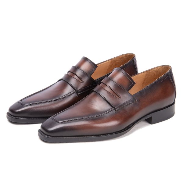 

casual shoes men formal genuine leather vintage retro fashion wedding office brand luxury party mens loafer, Black