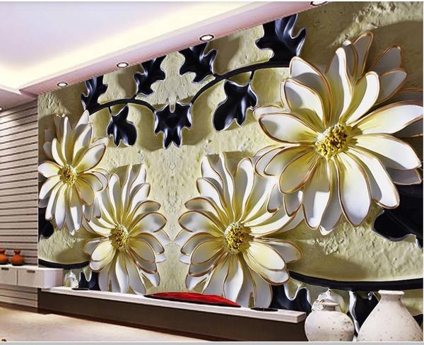 

3d wallpapers flower relief background wall modern minimalist style background wall relief decorative painting
