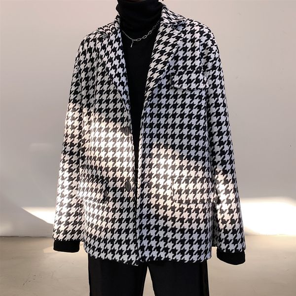 

men loose black white plaid casual suit jacket coat male women vintage streetwear hip hop blazer coat outerwear terno masculino, White;black