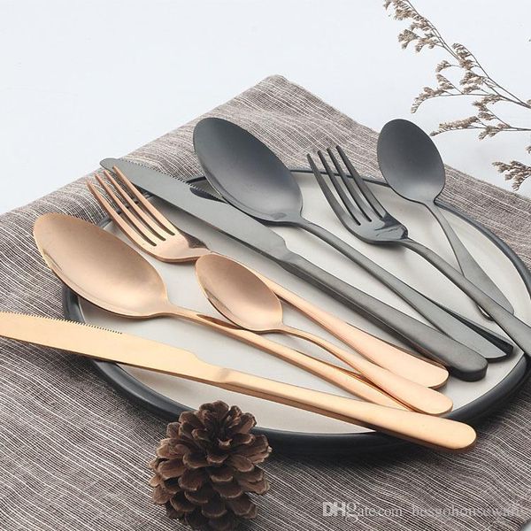 

cutlery spoon 4pcs set western tableware steak knife fork set stainless steel black gold colorful dinner set travel dinnerware bh1530 tqq