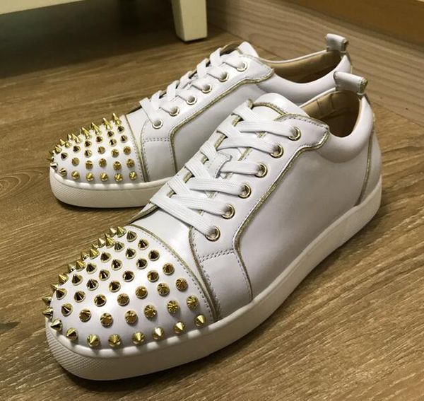 

new low gold spikes aurelien sneakers flat women,men red bottom shoes perfect quality casual outdoor trainer perfect gift, Black