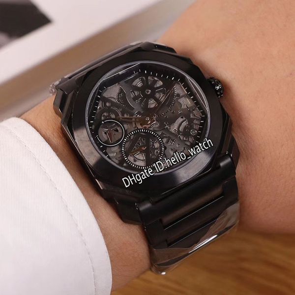 

new octo finissimo pvd black steel case 103010 black skeleton dial miyota automatic mens watch 28800 ph steel band gents watches 4 color, Slivery;brown