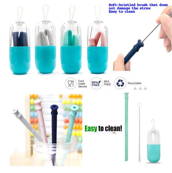 

silicone folding straw set, mini box brush can be reused, easy to wash, folding gelatine straw, for outdoor travel kitchen bar portable drin