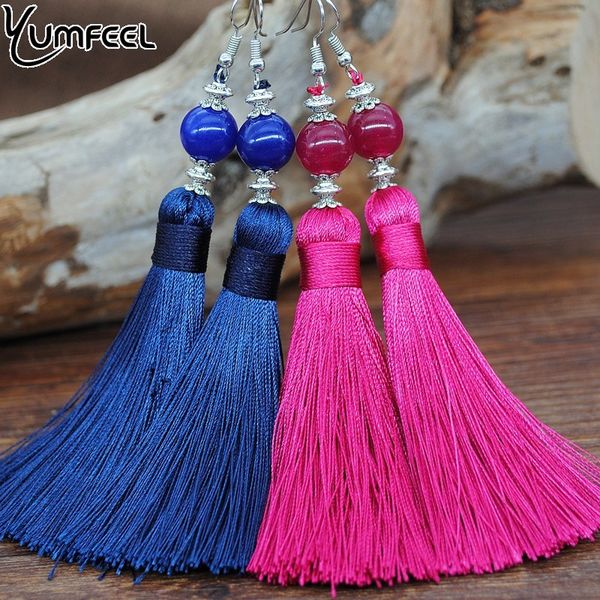 

yumfeel new natural stone beaded tassel earrings women handmade 8 colors choice drop earrings jewelry gifts, Golden