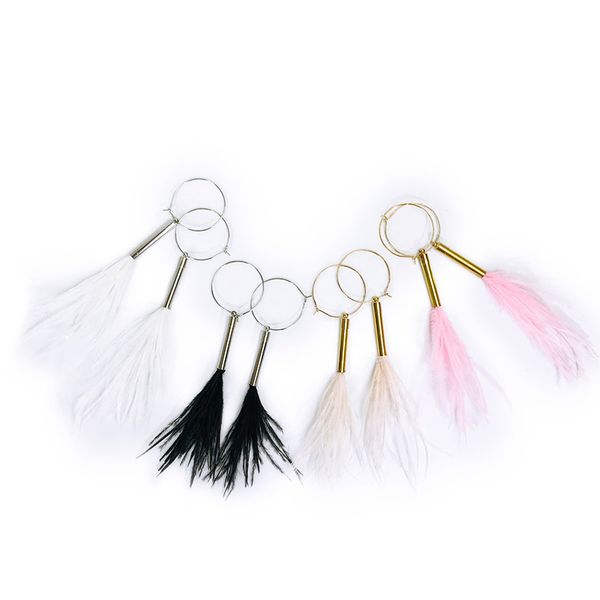 

cpop настраиваемый простой мода черный перо серьги для женщин розовый белый перо кулон серьги на крючках женщины ювелирные изделия падение д, Silver