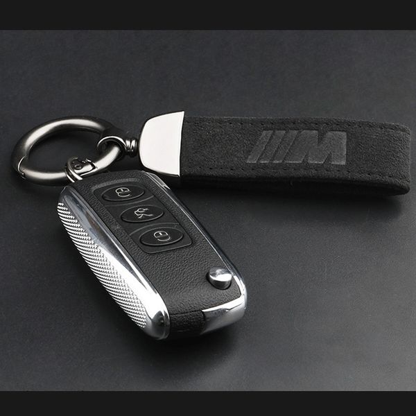 1Pcs Black Matte Leather Car Logo Keychain Keyring Holder For BMW //////M