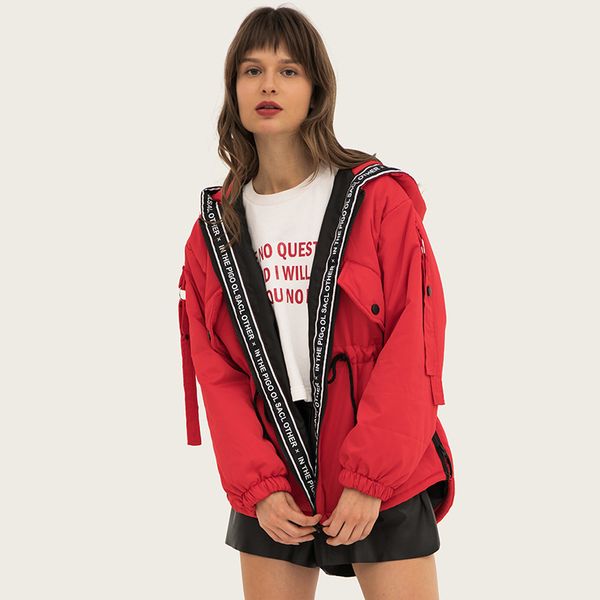 

winter letters printed cotton coat women slim snow outwear medium-long wadded jacket thick cotton padded warm parkas, Black