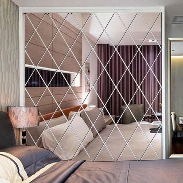 Diamond Pattern Mirror Wall Sticker Diy Living Room Decor 3d Mirror Wall Stickers Home Decoration Crafts Diy Accessory Y200102 Wall Sticker Wall