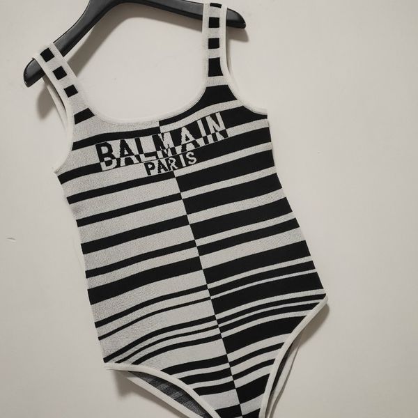 

womens designer knitted swimsuits 2020 new summer backless vest summer brand striped luxury jumpsuit womens fashion beach swimwear, White;black