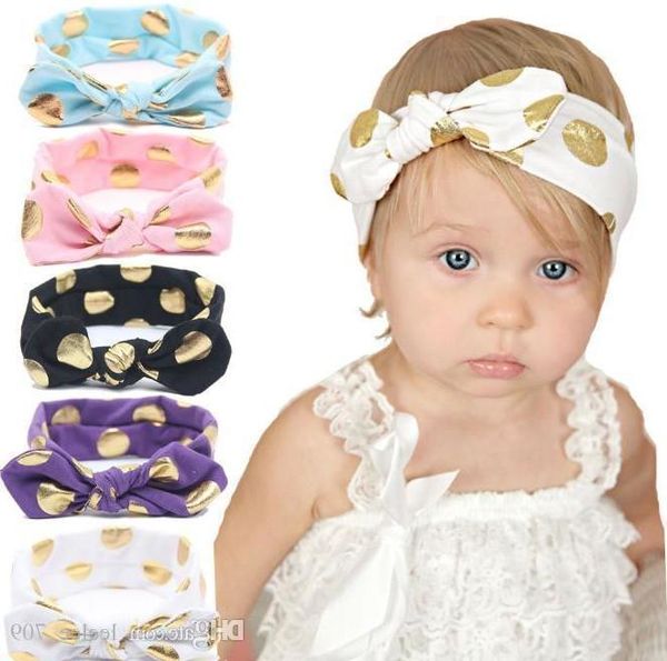 Baby Girls Gold Polka Dots Cotton Headband Children Knotted Bow