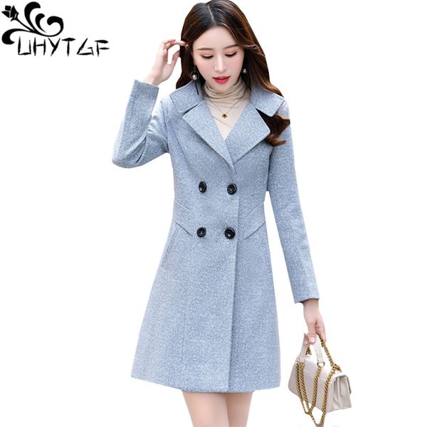 

uhytgf coat women fashion double-breasted autumn winter wool coats lapel stitching slim elegant female jacket manteau femme 1106, Black