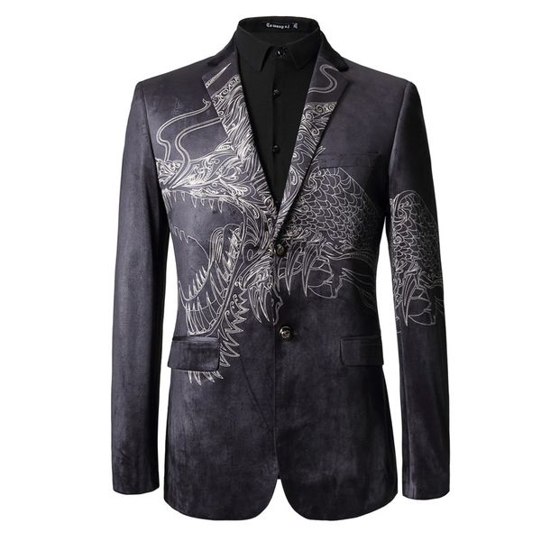 

2018 new arrival costume jacket masculino cool dragon printed blazer prom fashion wedding tuxedo performance stage wear men suit, White;black