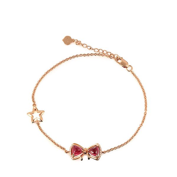 

romantic sweet bracelet for women red stone bowknot little star rose gold color charm chain party gift fashion jewelry kbh211, Black