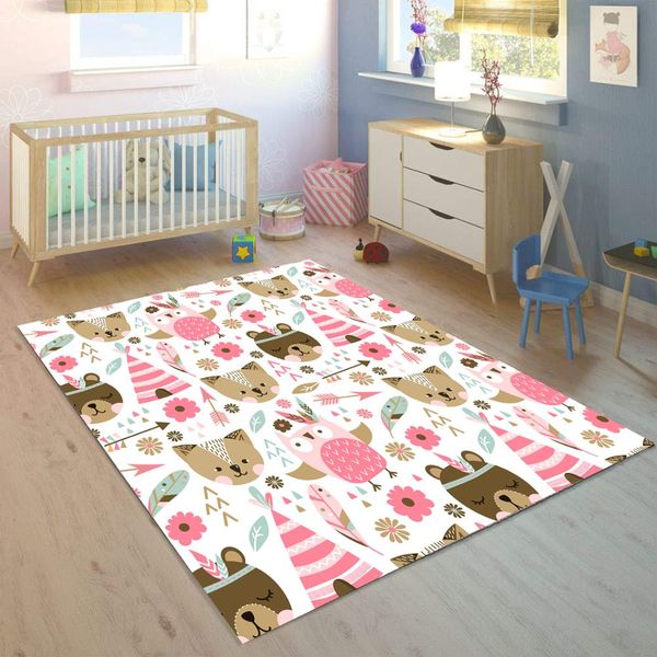 Else Pink Funny Animals Bohemian Girls 3d Print Non Slip Microfiber Children Kids Room Decorative Area Rug Kids Mat Commercial Tile Carpet Places From