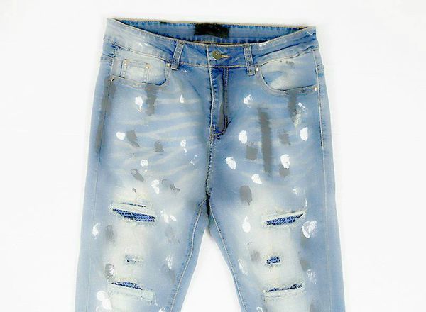 

mens amiri jeans роскошные дизайнерские джинсы эластичный бурение воды всплеск чернил джинсы модные arn мужские повседневные брюки узкие джи, Blue