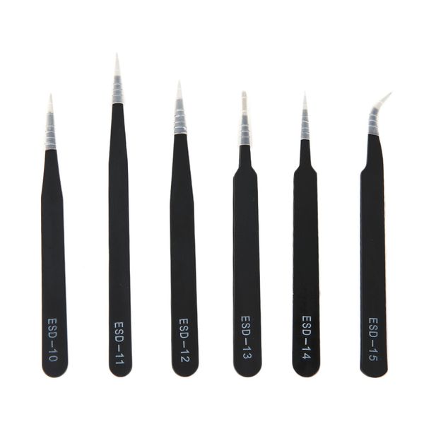 

st 6pcs/set portable size resists corrosion anti-static tweezers for repairing electronic maintenance tools black 2017