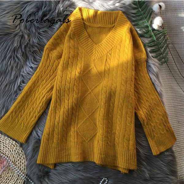 

autumn sweater women winter pullovers 2019 korean v neck knitted twist sweaters female pullovers womens clothing pull sweaters, White;black