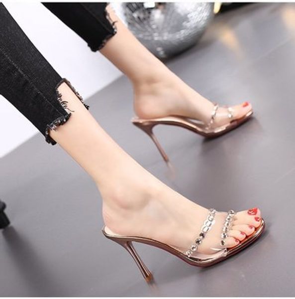 

high heel slippers women's summer fashion wear colorful sequins sexy, Black
