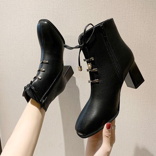 

woman flat boots mid-calf booties women women's rubber shoes rain lace up winter footwear round toe boots-women luxury designer, Black