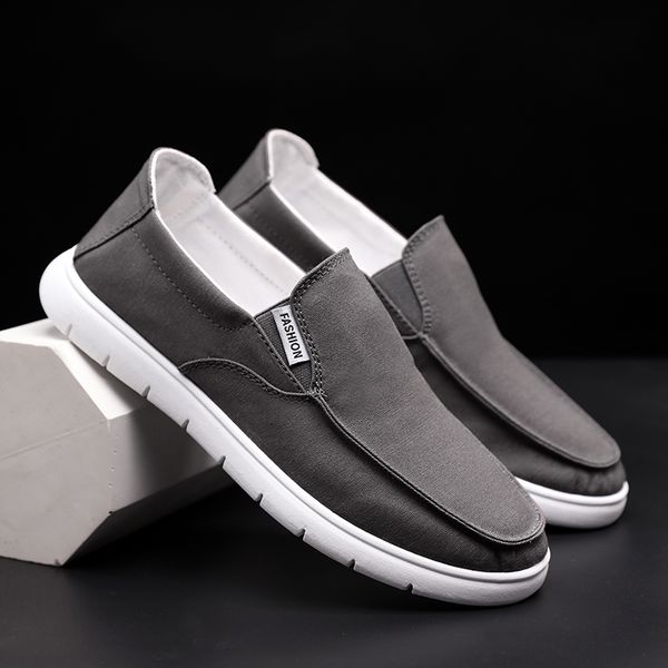 

summer men's casual shoes fashion flat loafers male breathable slip-on men's canvas shoes lightweight lazy male loafers, Black