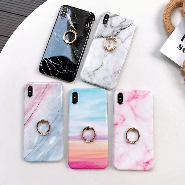 

marble cellphone case soft tpu back cover for iphone xs max xr xs x 8 7 6s plus with finger ring stand