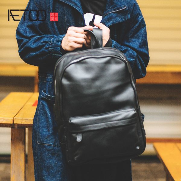

aetoo vintage leather men's shoulder bags, head leather handmade men's travel backpacks, trendy casual large-capacity bags