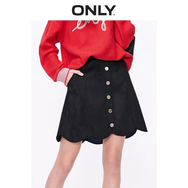 

only women's suede laced hemline checked a-lined skirt | 11916s507, Black