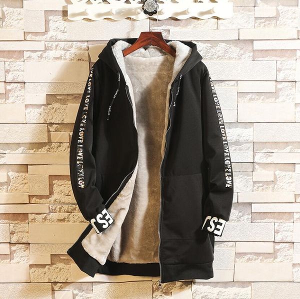 

men's jacket brand hooded long sleeve casual zipper cardigan mid-long jacket men's outdoor warm jacket in black and blue, Black;brown