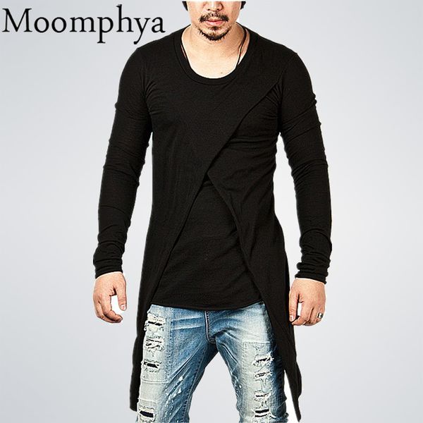 

moomphya men back longline hem t shirt autumn long sleeve hip hop street wear t shirt men cross split masculina funny t shirts t200617, White;black