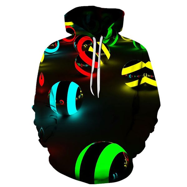 

разноцветный пинбол 3d цифровой печати балахон осень hoodeds фуфайки мужчин, женщин моды прохладный с длинным рукавом карман с капюшоном пул, Black