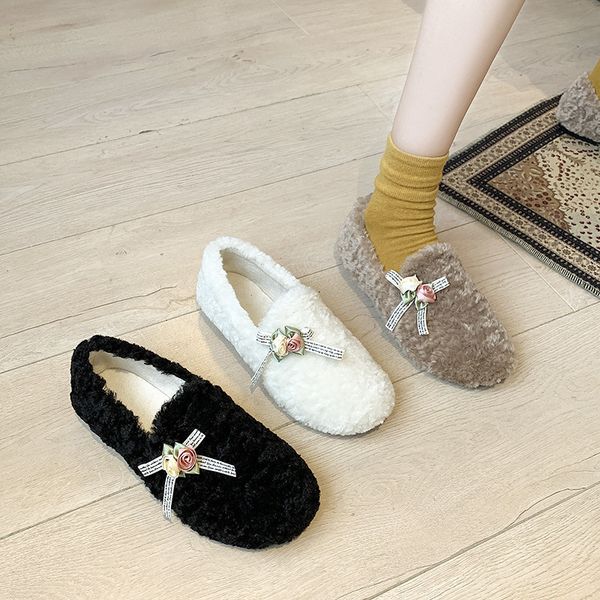 

winter shoes women loafers fur autumn all-match female footwear shallow mouth round toe women's moccasins casual sneaker modis, Black