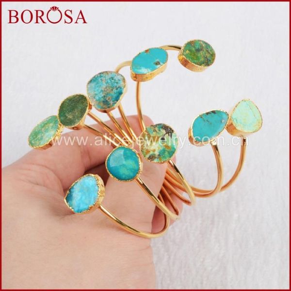 

borosa 1piece gold color handcuff orm natural blue stone natural turquoises adjustable bangles for women g0235 s0235, Black