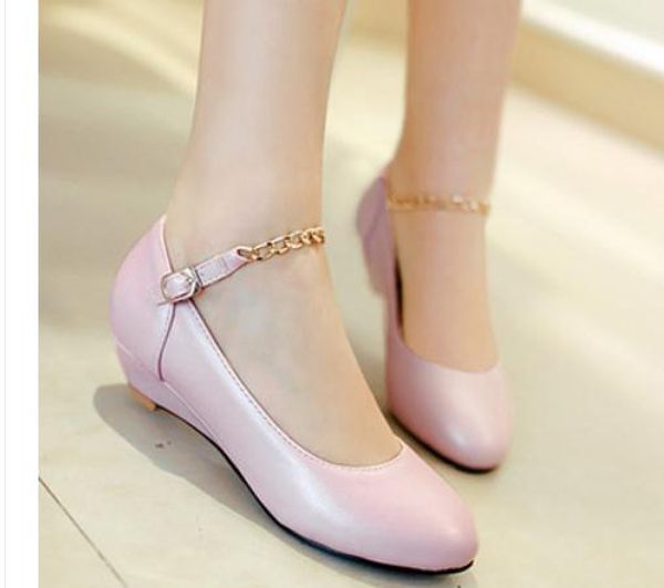 

women's shoes in spring and autumn slope heel round head @89, Black