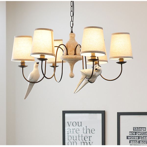 Cottage Bird Chandelier Living Room Stair Light Black Iron Retro