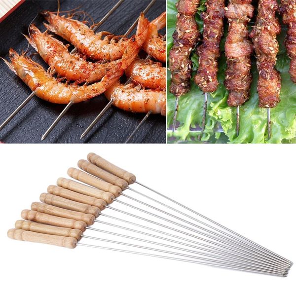 

superior 10pcs outdoor picnic bbq barbecue skewer roast stick stainless steel needle bbq tools accessories