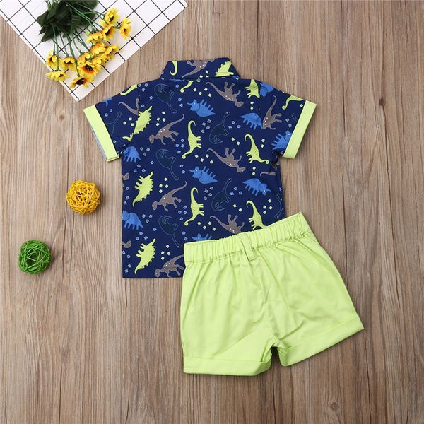 

summer children clothing casual toddler newborn kids baby boys clothes short sleeve dinosaur shirt +short pants outfits sets, White