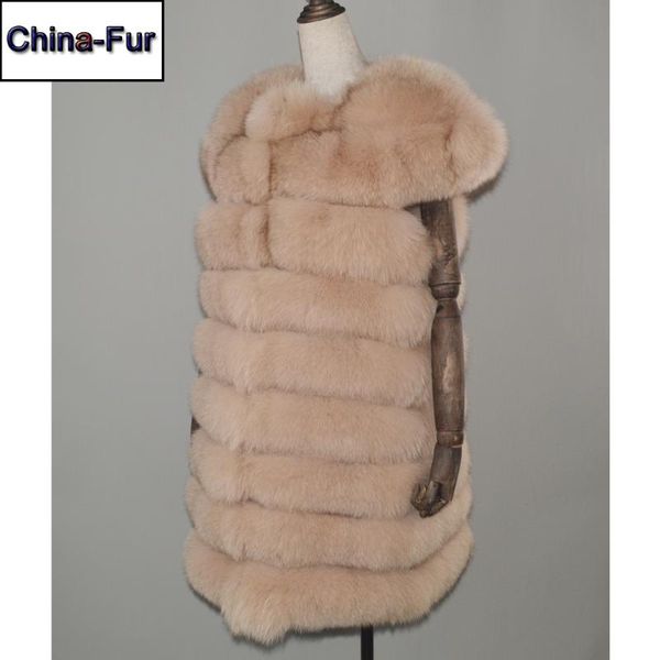 

long style autumn winter women real fur vest real fur coat warm soft waistcoat natural gilet, Black