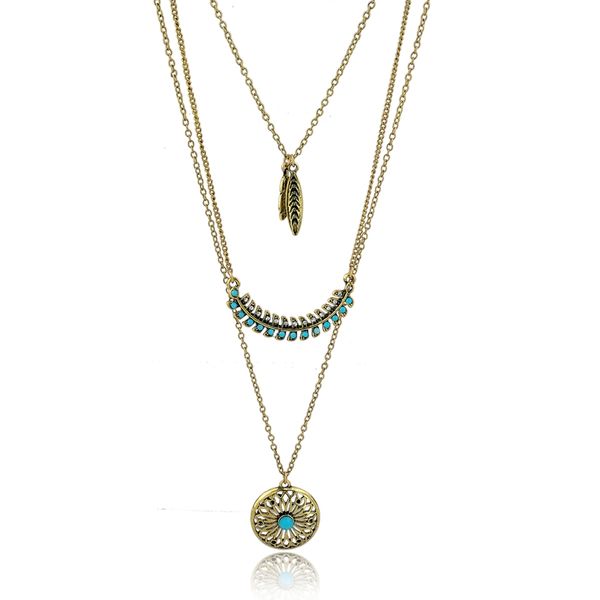 

melihe female 2020 gold necklaces & pendants vintage sun flower blue beads multi layer necklaces for women long chain sne150881, Silver