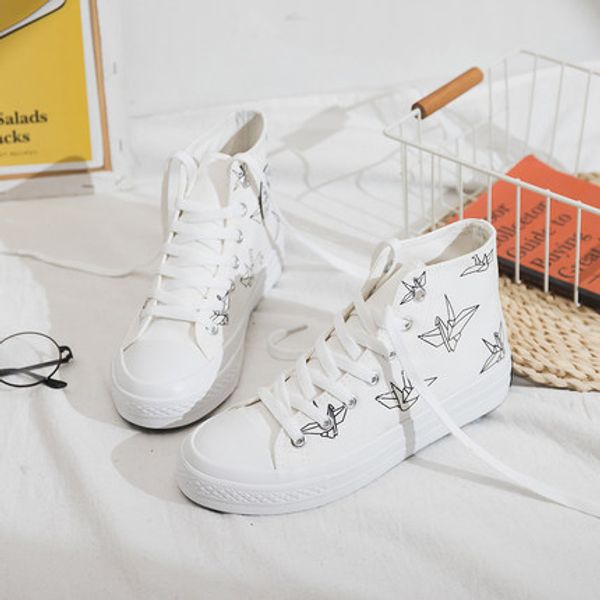 

white canvas shoes girl 2020 spring new discoloration qian zhihe casual junior high school students wild high-shoes, Black